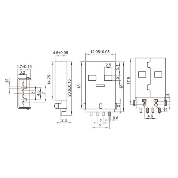 كانكتور USB-A نری رو بردی SMD