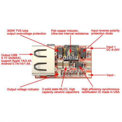 ماژول رگولاتور DC به DC کاهنده دارای خروجی 3A 5V USB