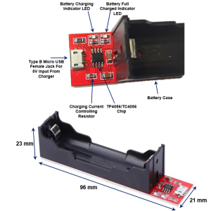 ماژول شارژر باتری لیتیومی TC4056/TP4056 با MICRO USB و جا باتری سایز 18650