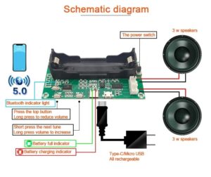 ماژول MP3 ZFX-BT001 بلوتوثی با آمپلی 2X3W و جاباتری 18650