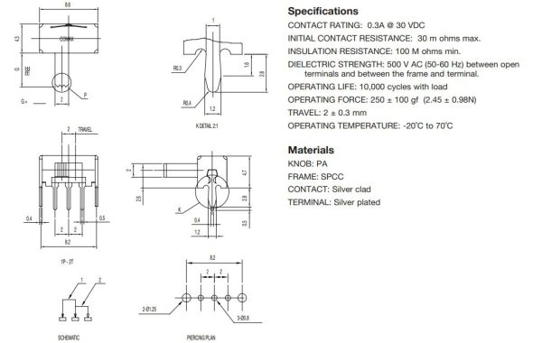 کلید دو حالته کشویی ریز 3 پین رایت SK12D07