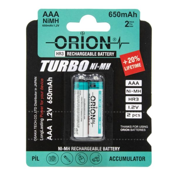 باتری نیم قلمی قابل شارژ 650mAh دوتایی مارک ORION