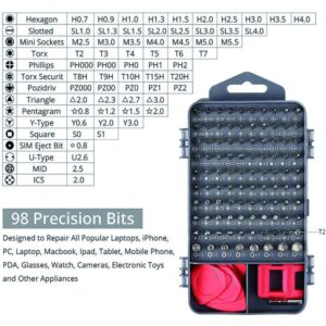 ست پیچ گوشتی 115 عددی همراه با تاچ کش و قاب باز کن مناسب برای تعمیرات موبایل, لپ تاپ, ساعت هوشمند