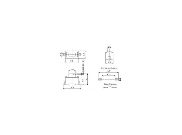 تک سوئیچ 4.3*6*3 مستطیلی SMD دو پایه مس