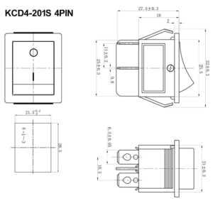کلید راکر شستی بزرگ دو حالته KCD4-201S 4PIN