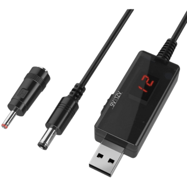 کابل USB افزاینده ولتاژ DC با خروجی 9 ولت و 12 ولت به همراه نمایشگر