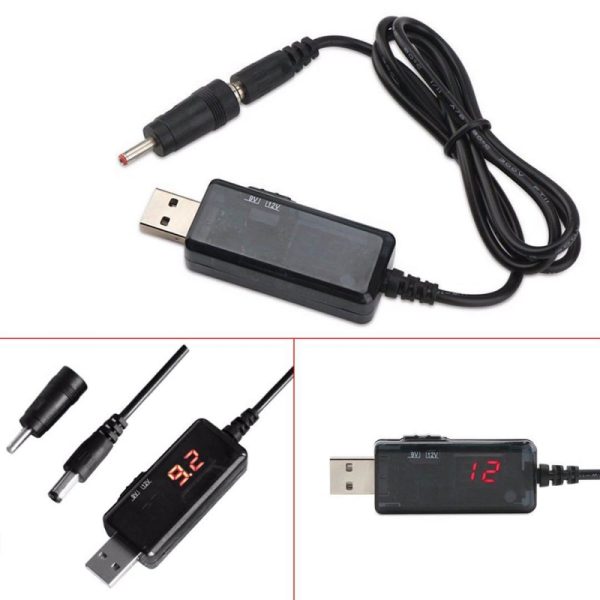 کابل USB افزاینده ولتاژ DC با خروجی 9 ولت و 12 ولت به همراه نمایشگر
