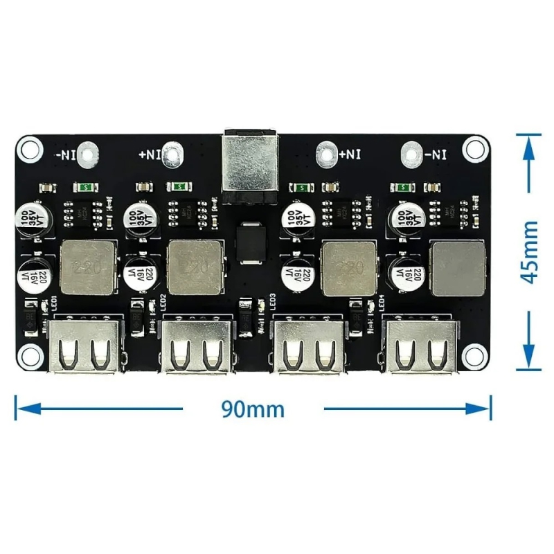 ماژول کاهنده ولتاژ DC و شارژ 4 خروجی USB با پشتیبانی از شارژ سریع QC3.0