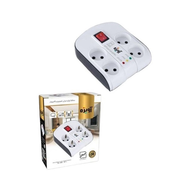 محافظ  چهارخانه لوازم صوتی تصویری آویژه مدل AV404 ارت دار3 متری